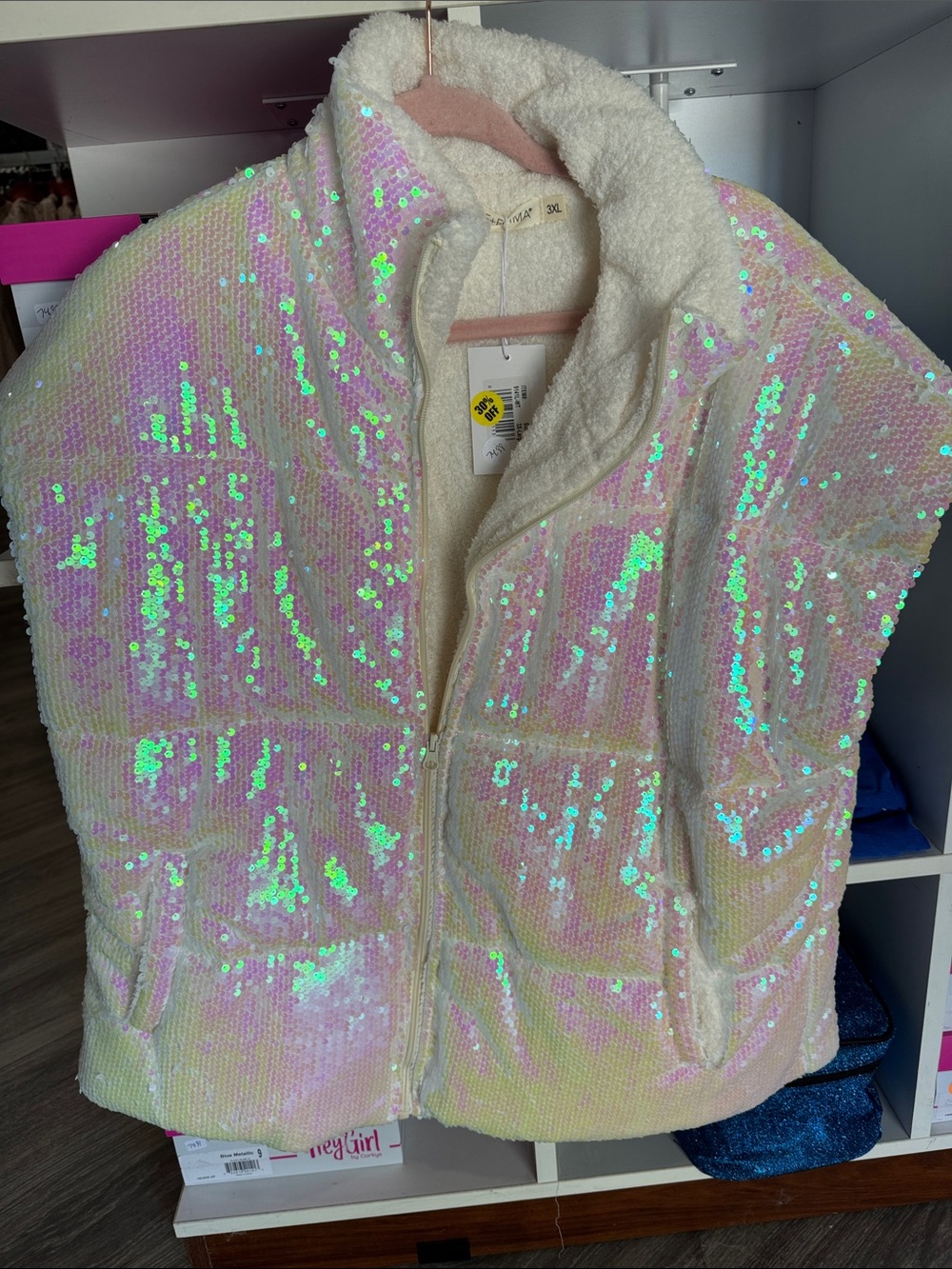 Grace Iridescent Sequin Sherpa Vest